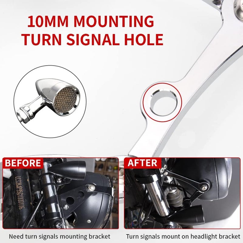 KICRY Universal Motorcycle Headlight Mounting Bracket Black 39-41mm Fork Tubes CNC Aluminum Head Lamp Holder with Turn Signal Mount Clamps Compatible with Harley Chopper Cafe Racer(Chrome, 39-41mm) - Image 4